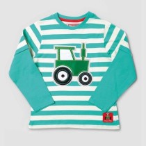 Tractor Ted Striped Applique Long Sleeve Top (12-18 MONTHS) (TEAL) (TSSTRIPEBL12)