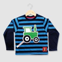 Tractor Ted Striped Applique Long Sleeve Top (18-24 MONTHS) (BLUE) (TSSTRIPEBL18)